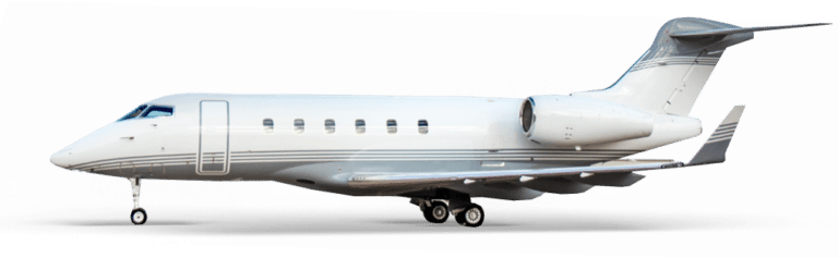 Side view of a white private jet with sleek design on a transparent background.